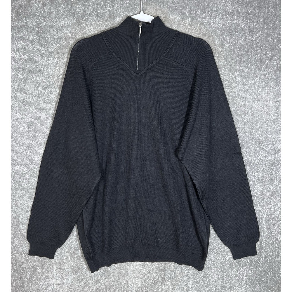 Cezani Italy Merino Wool Blend Sweater Mens Sz Large Black Vintage Zip Neckline